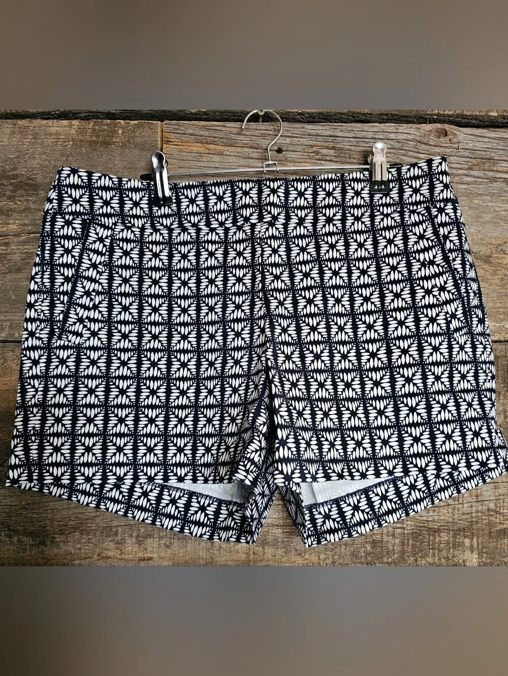 J. Crew Navy and White Geometric Print Women's Flat-Front Shorts